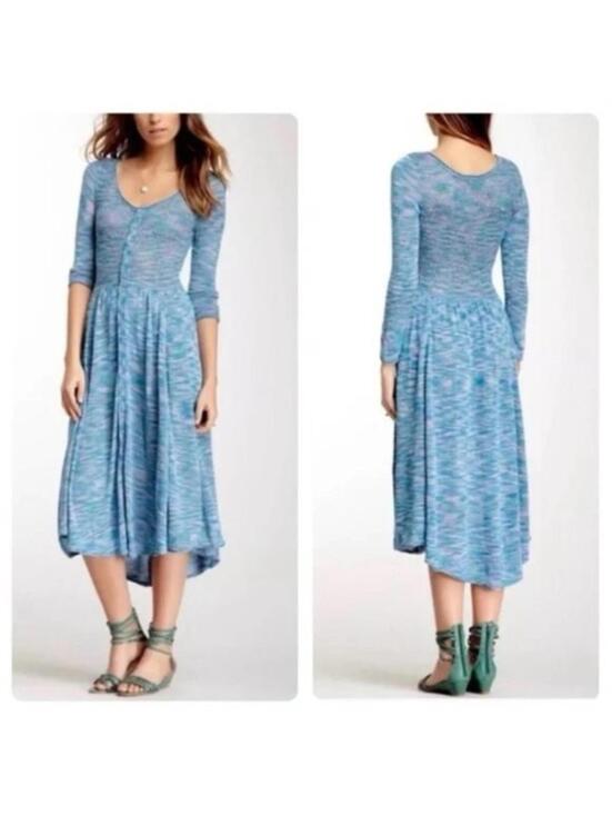 Free People Sweaters - Free People Blue Green Space Dyed Henley Midi Long Sweater Cardigan- Size XS